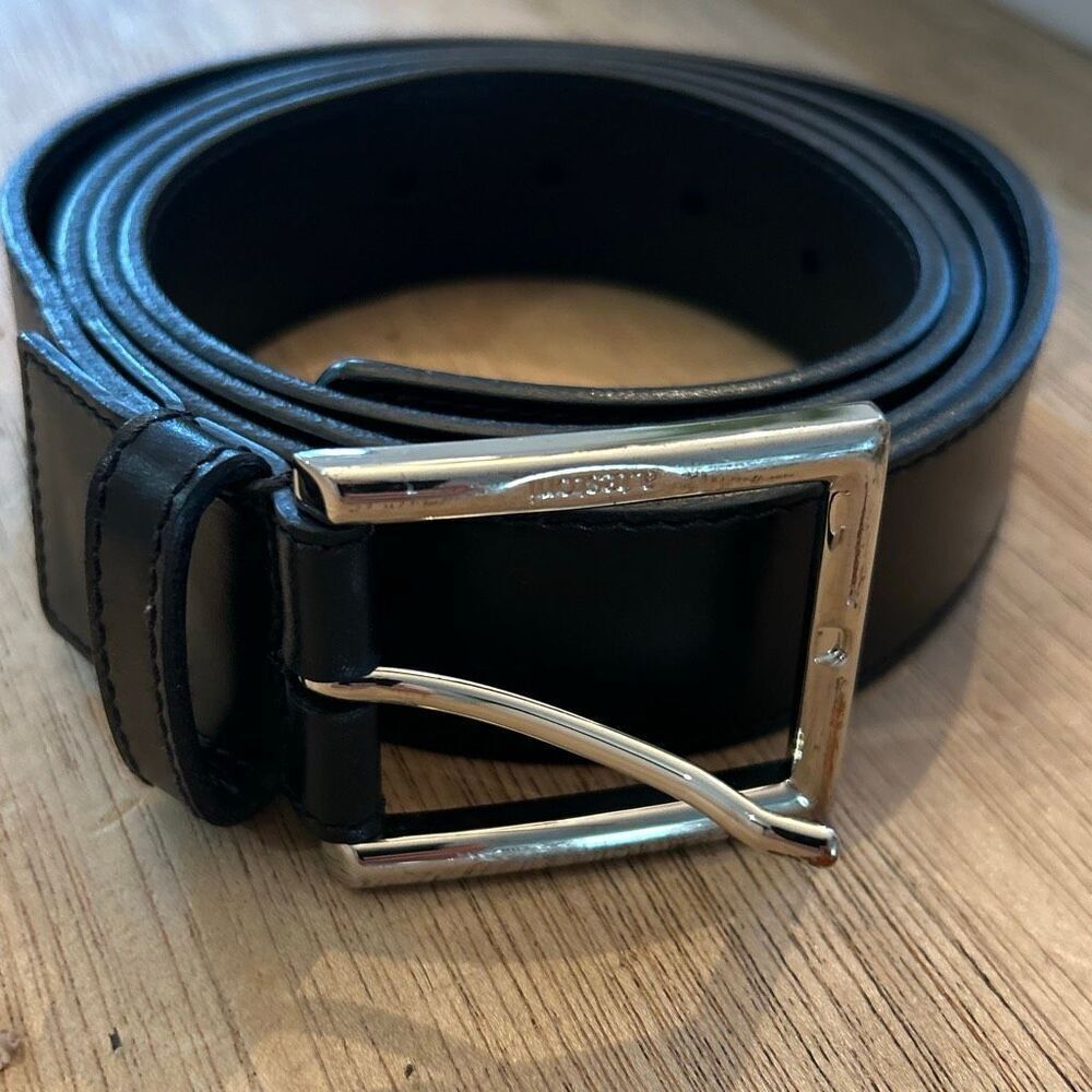 a.Testoni black men's leather belt made in Italy genuine leather size 50